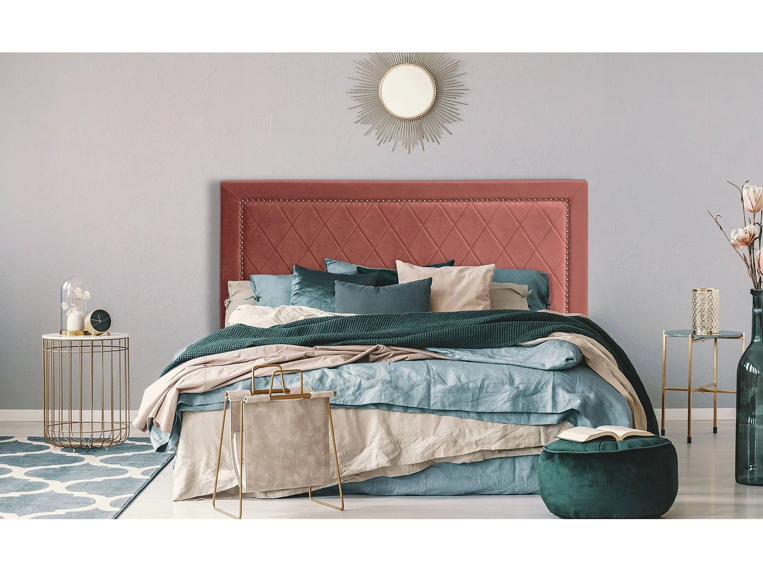 Tête de Lit Design en Velours "Sofia" 180cm Rose