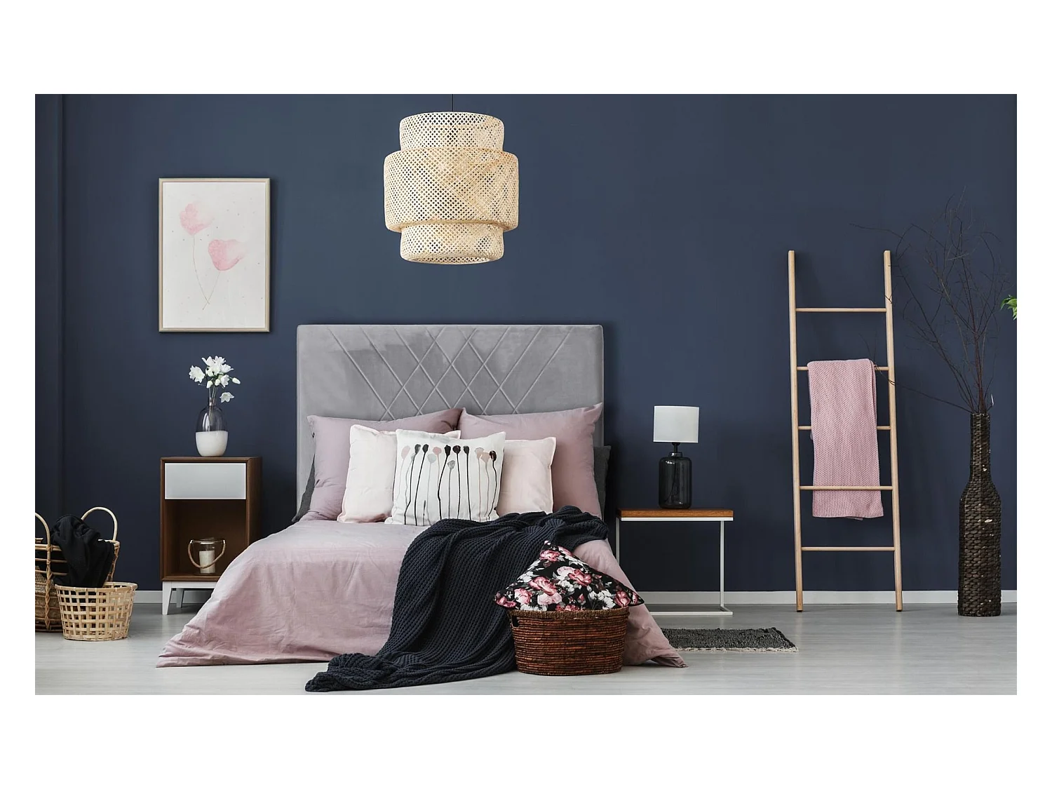 Tête de Lit en Velours "Jones" 140cm Gris