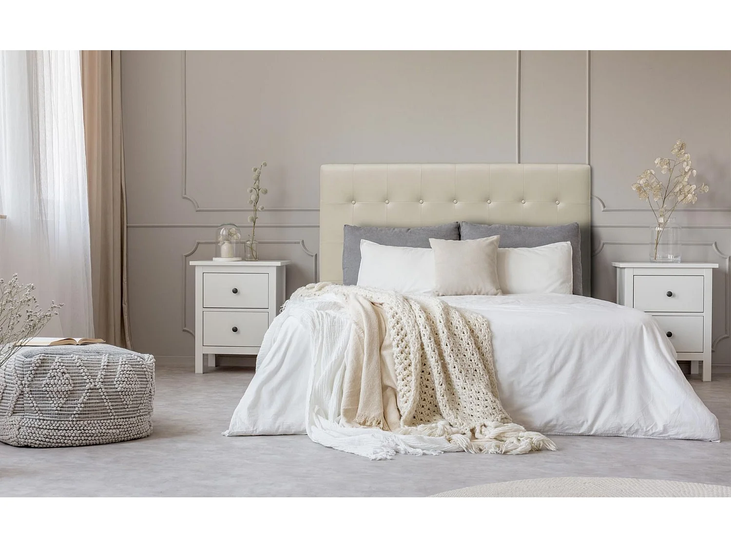 Tête de Lit Capitonnée "Amor" 160cm Beige