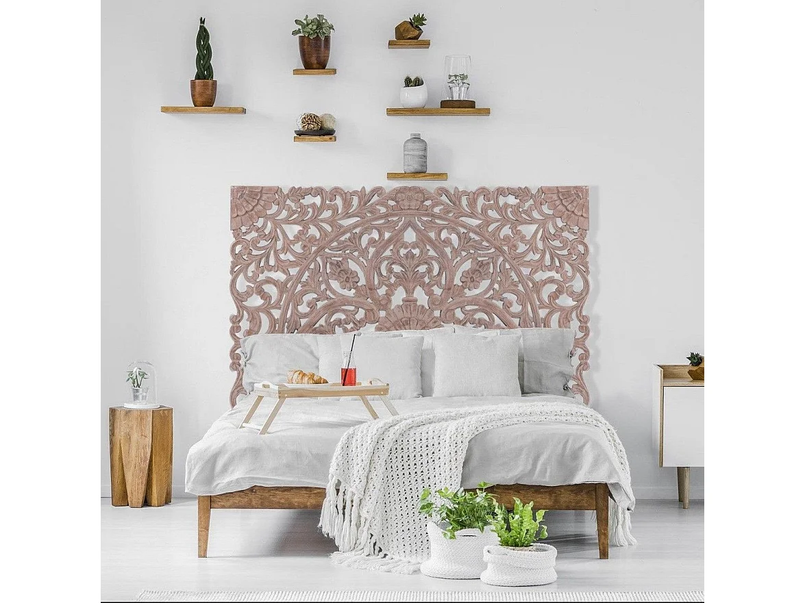 Holzkopfteil "Grisy" 160cm Braun Blumenschnitzereien Design & Trend