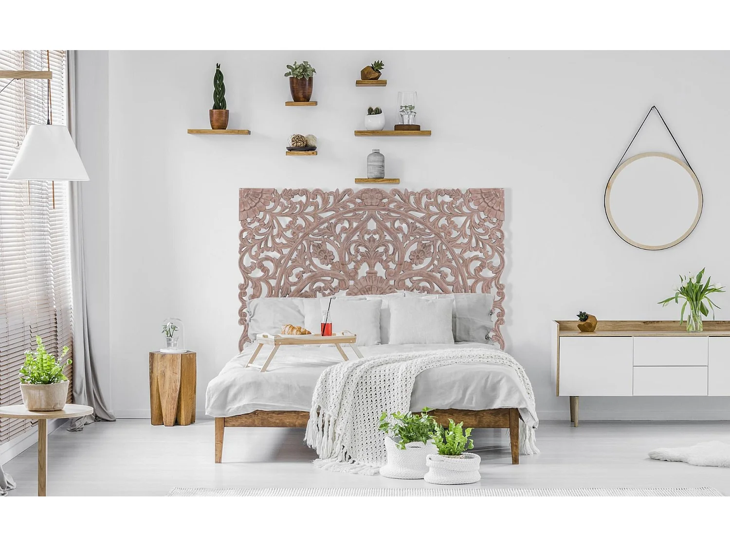 Holzkopfteil "Grisy" 160cm Braun Blumenschnitzereien Design & Trend