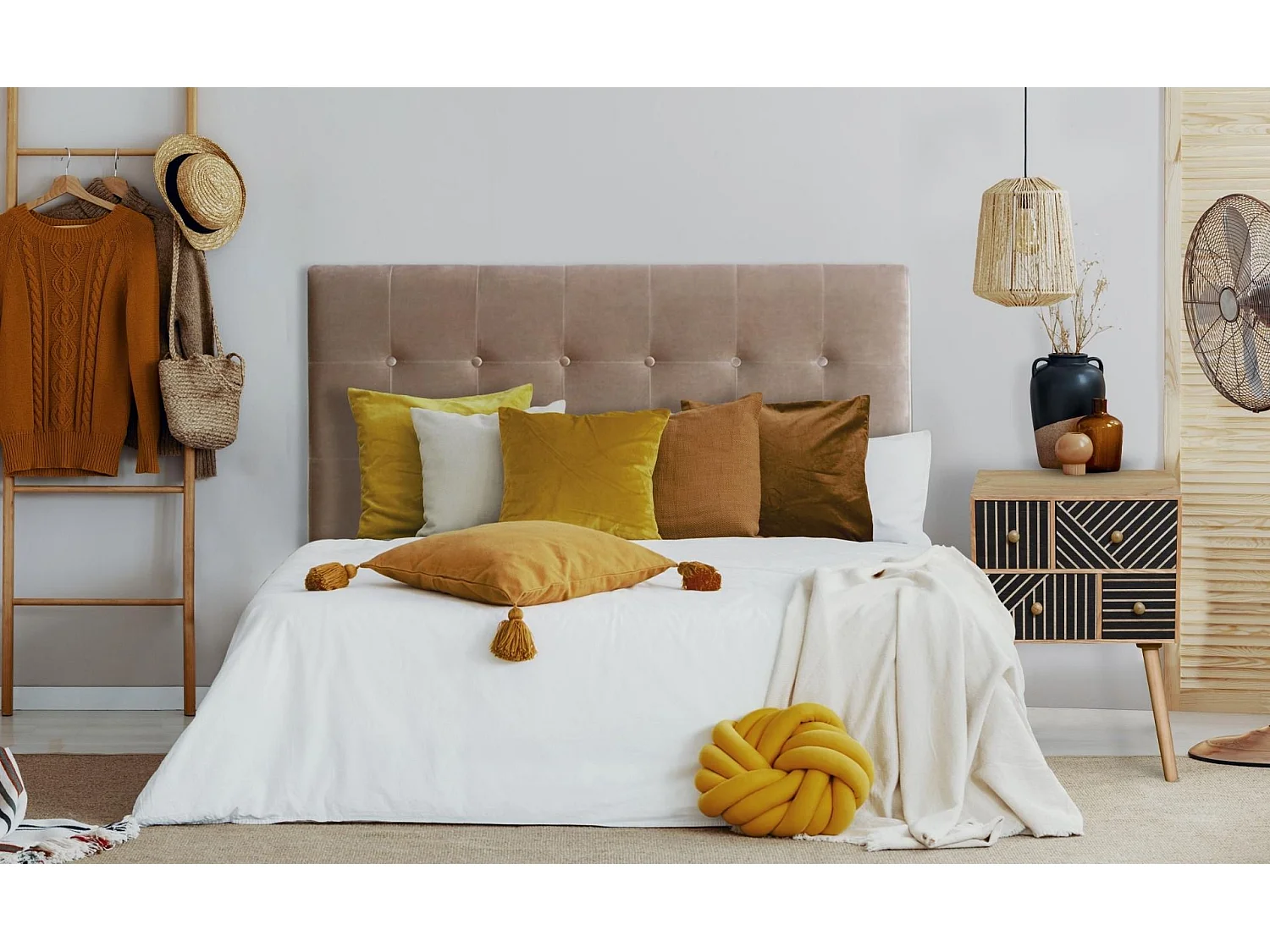 Tête de lit Luxor 140cm Velours Taupe