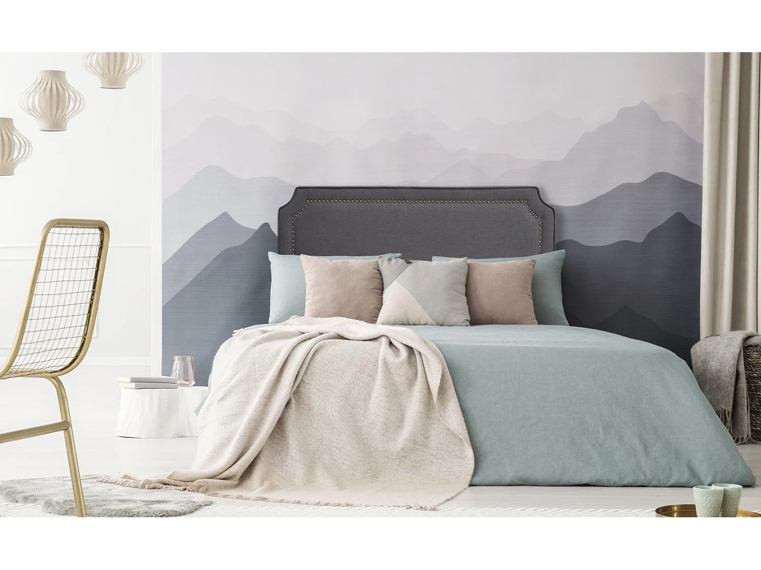 Tête de Lit  Design en Tissu "Selena" 140cm Gris