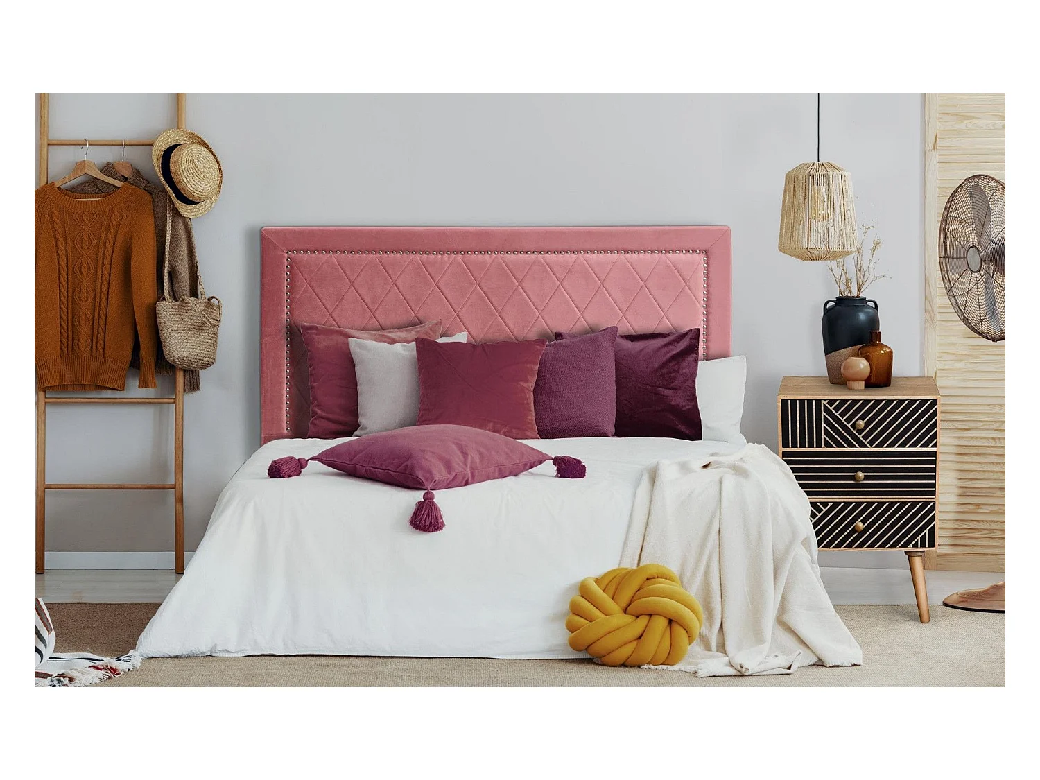 Tête de Lit Design en Velours "Sofia" 140cm Rose