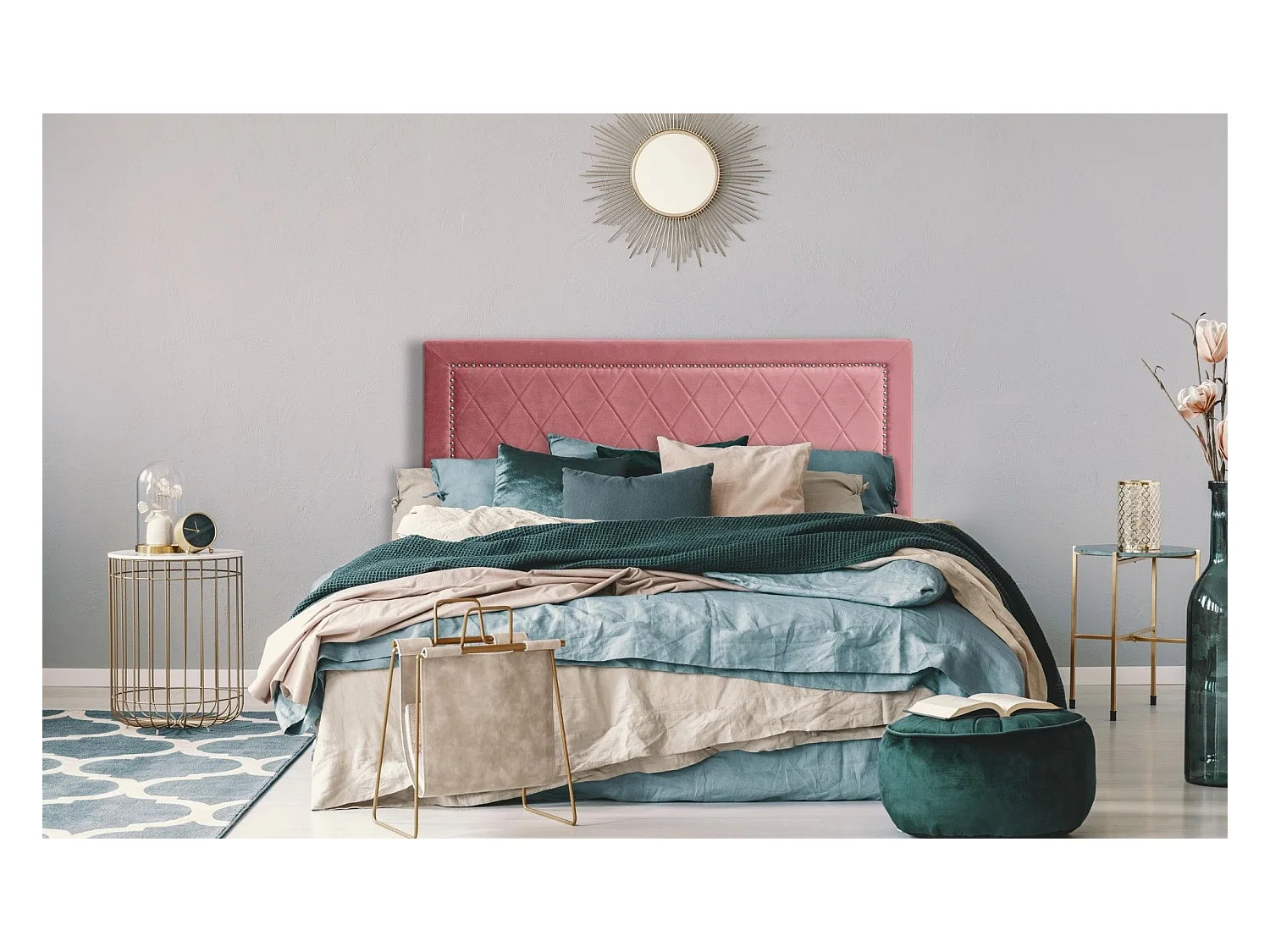 Tête de Lit Design en Velours "Sofia" 140cm Rose