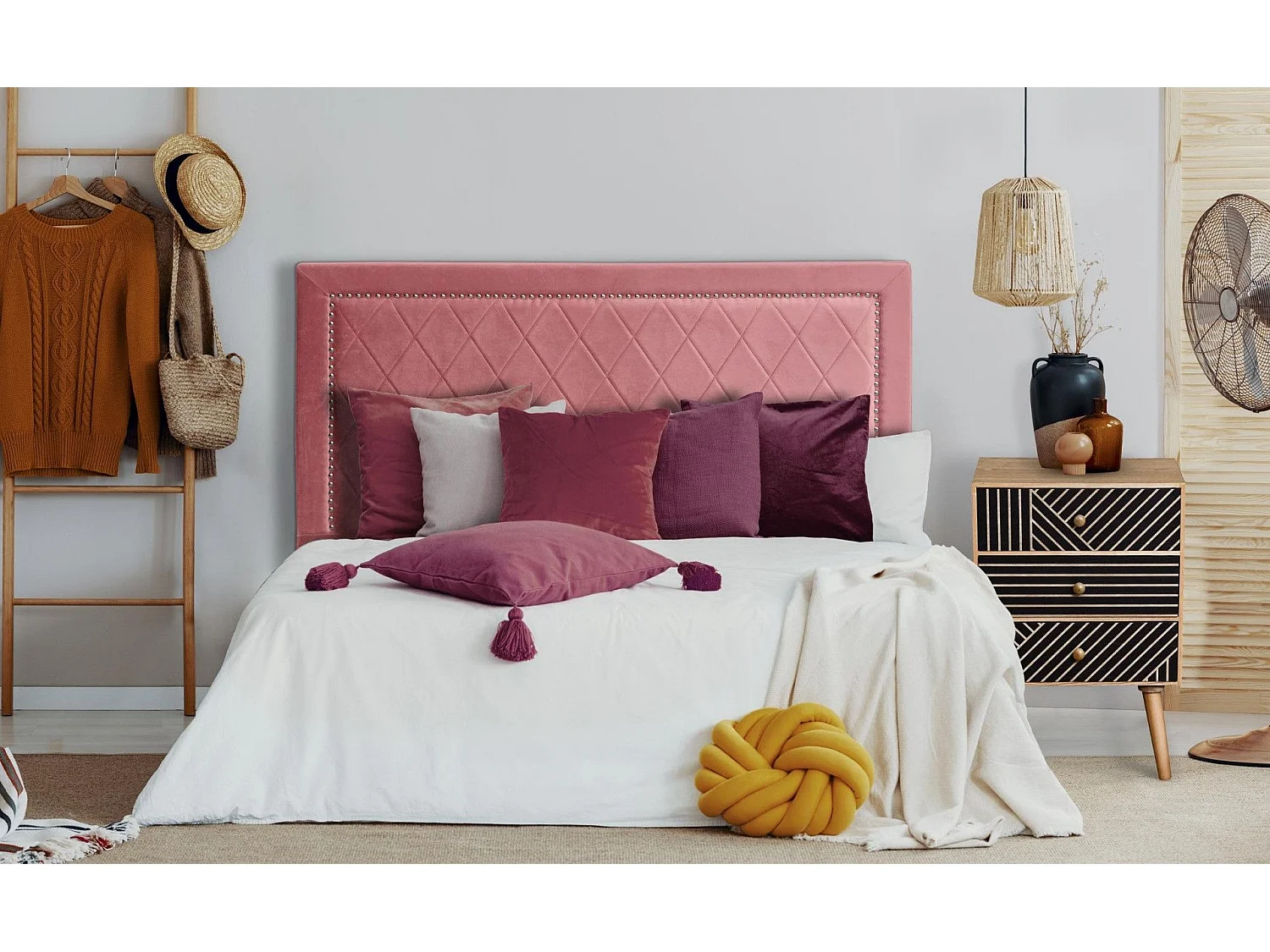 Tête de Lit Design en Velours "Sofia" 140cm Rose