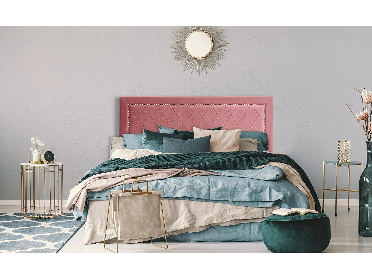 Tête de Lit Design en Velours "Sofia" 140cm Rose