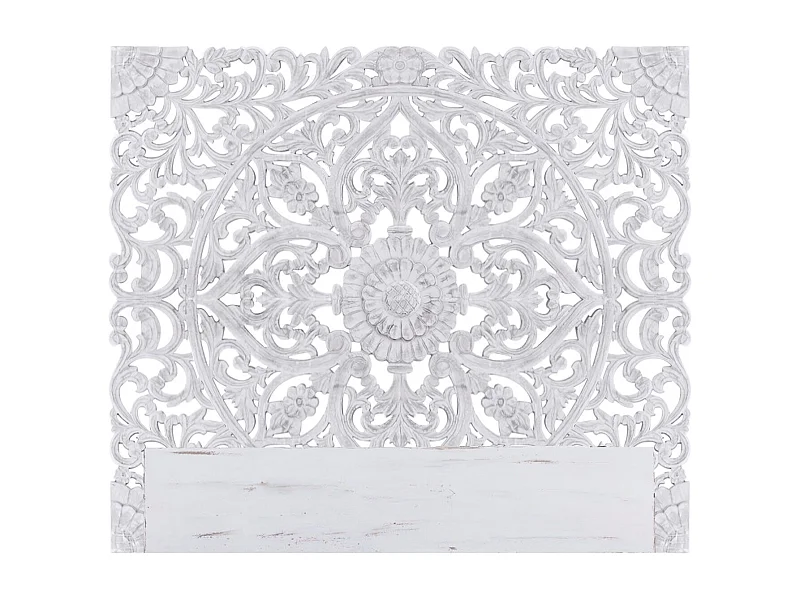 Kopfteil aus Weißem Holz "Grisy" 160cm Provenzalischer Stil Blumendesign - Ohne Aufbewahrung oder LEDs