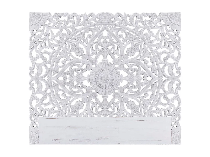 Kopfteil aus Weißem Holz "Grisy" 160cm Provenzalischer Stil Blumendesign - Ohne Aufbewahrung oder LEDs