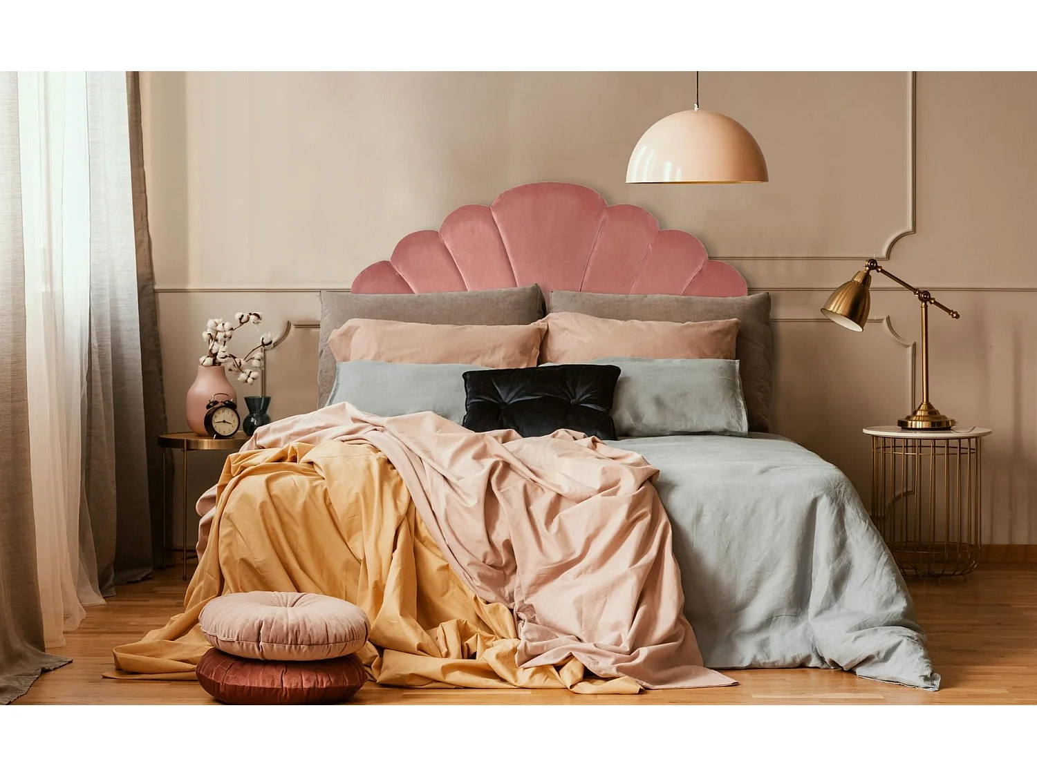 Rosa Samt Meerjungfrau Kopfteil 140cm Muschel Design