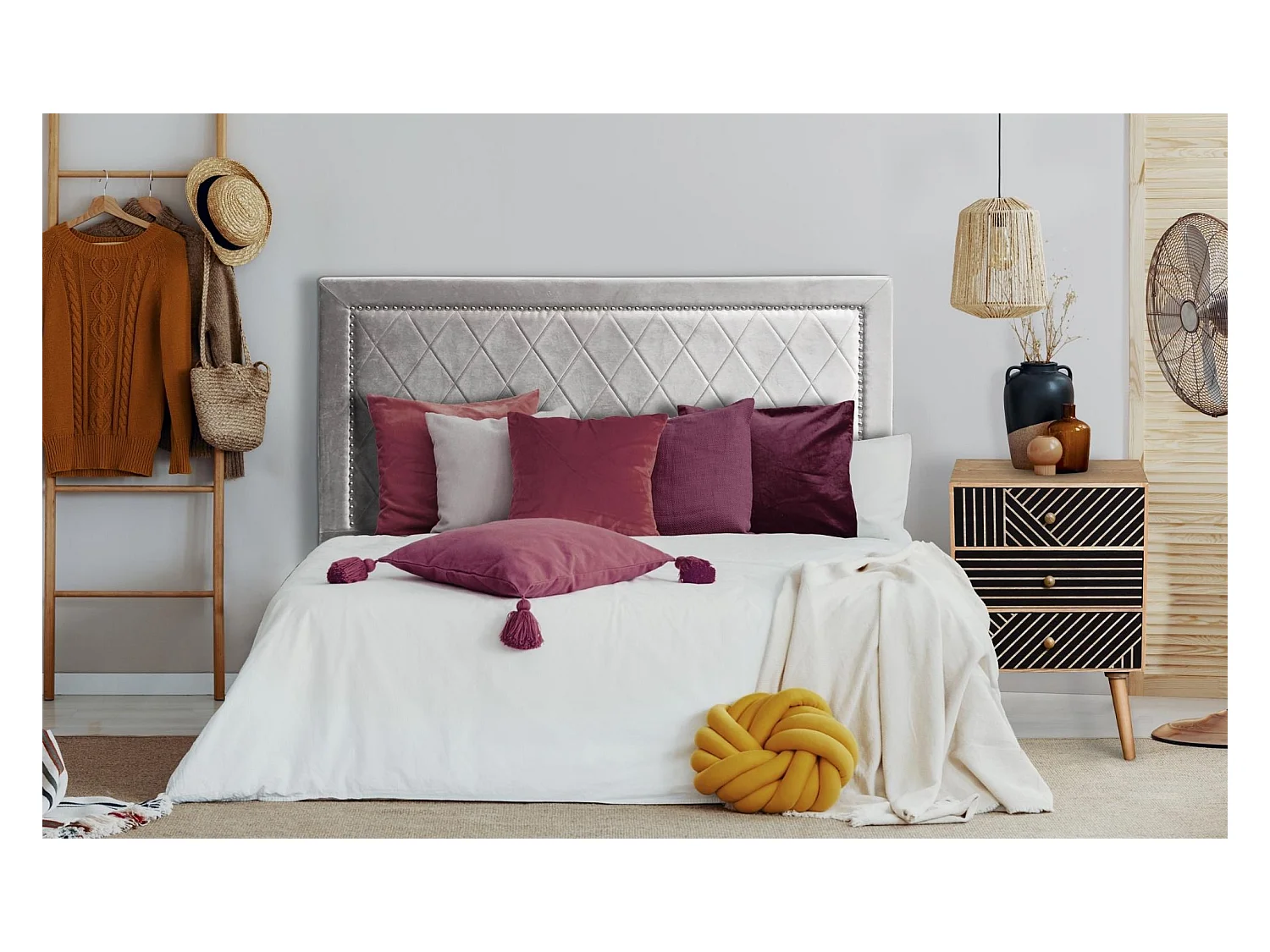 Tête de Lit Design en Velours "Sofia" 140cm Argent