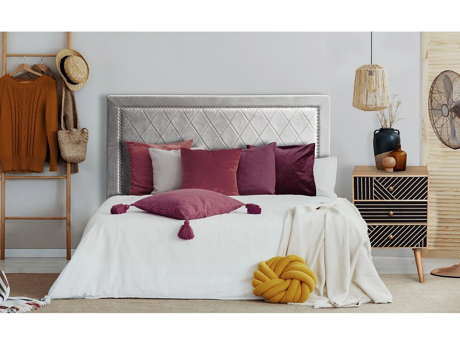 Tête de Lit Design en Velours "Sofia" 140cm Argent