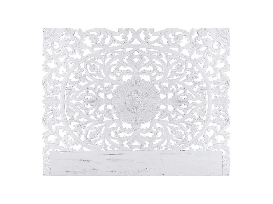 Geschnitztes Holzkopfteil "Flora" Weiß 180cm - Florales und Trendiges Design