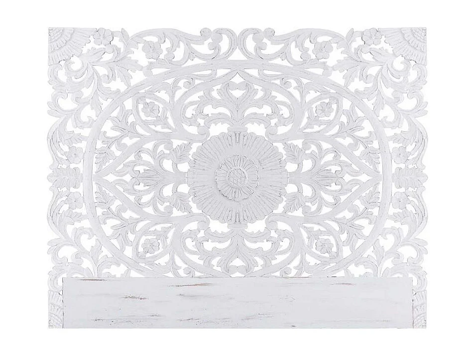 Geschnitztes Holzkopfteil "Flora" Weiß 180cm - Florales und Trendiges Design