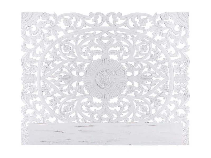 Geschnitztes Holzkopfteil "Flora" Weiß 180cm - Florales und Trendiges Design