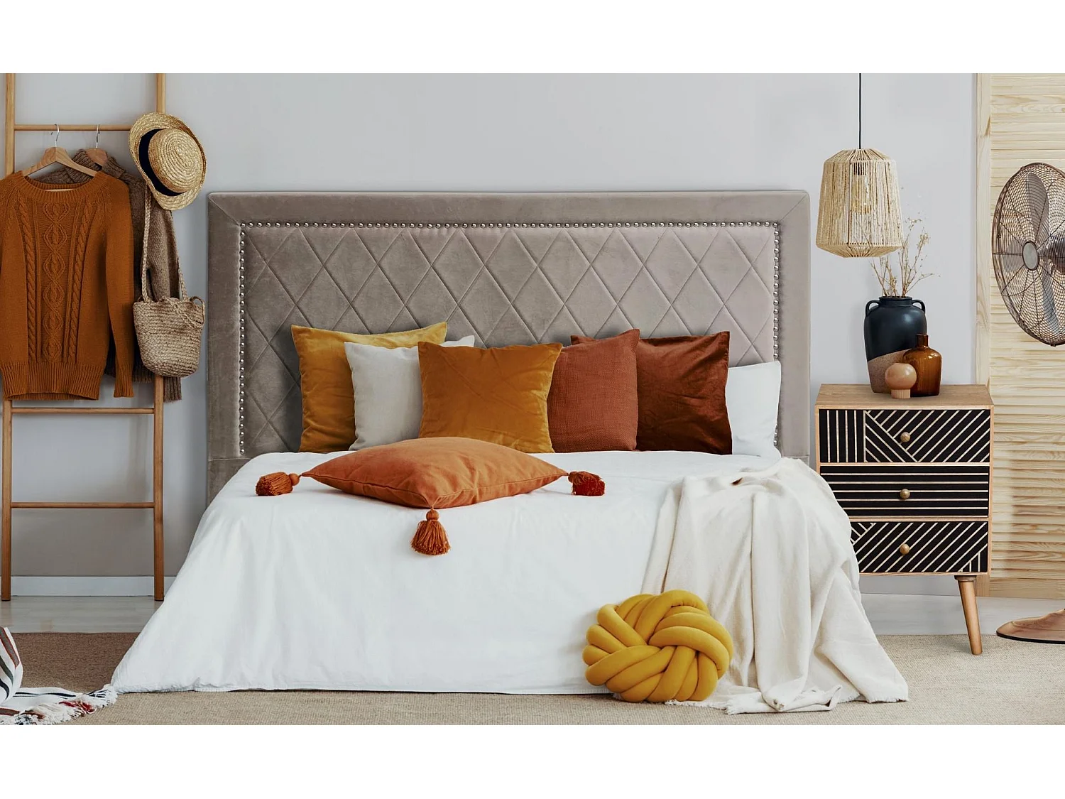 Tête de Lit Design en Velours "Sofia" 180cm Taupe