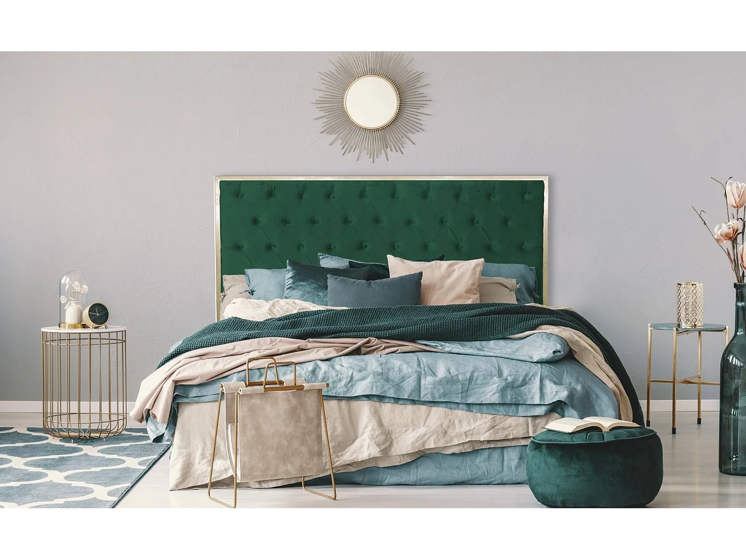 Tête de Lit Design en Velours "Riella" 160cm Vert