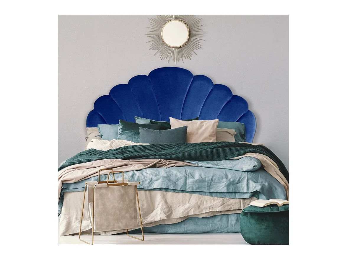 Testiera Letto in Velluto Blu Mermaid 160cm Design a Conchiglia