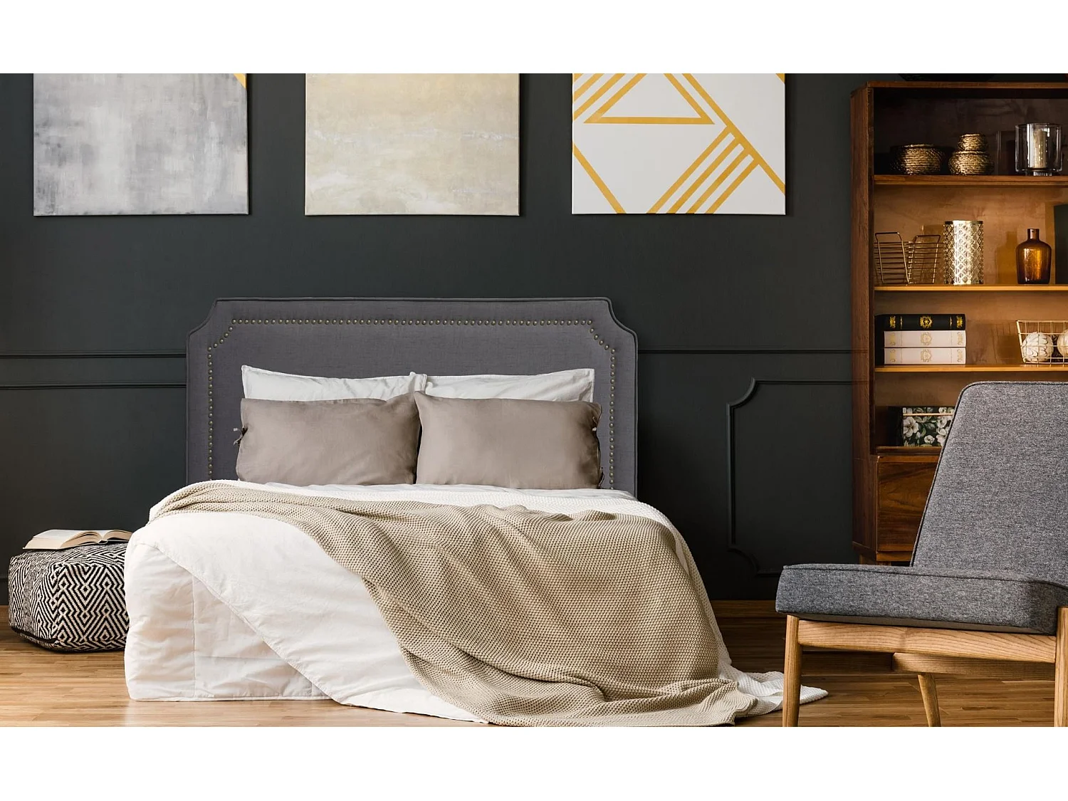 Tête de Lit  Design en Tissu "Selena" 180cm Gris