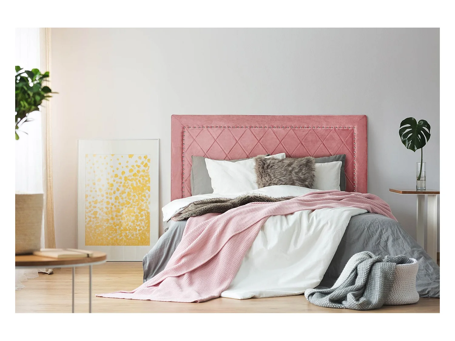 Tête de Lit Design en Velours "Sofia" 160cm Rose