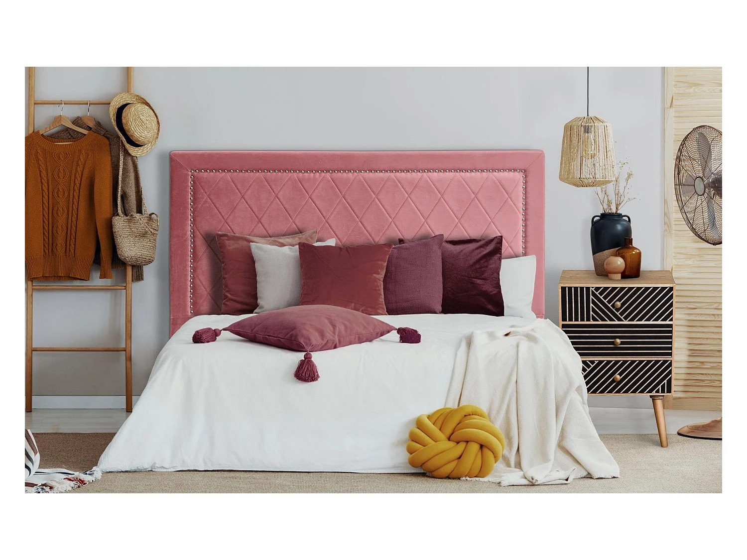 Tête de Lit Design en Velours "Sofia" 160cm Rose
