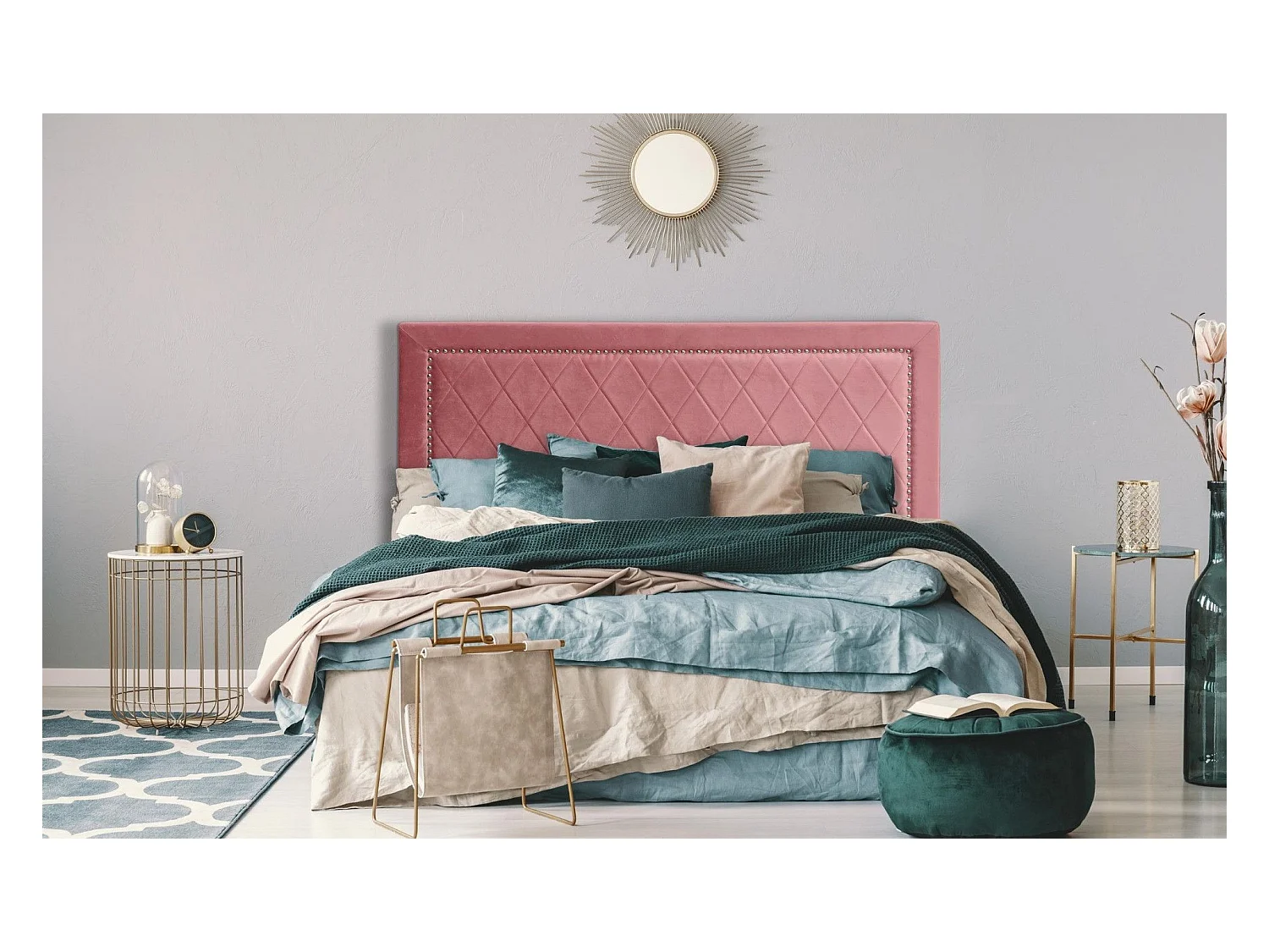 Tête de Lit Design en Velours "Sofia" 160cm Rose