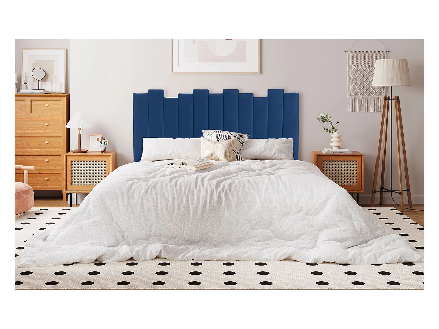 Tête de Lit en Velours Design "Kenty" 160cm Bleu