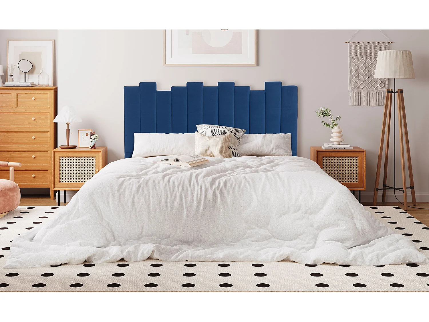 Tête de Lit en Velours Design "Kenty" 160cm Bleu