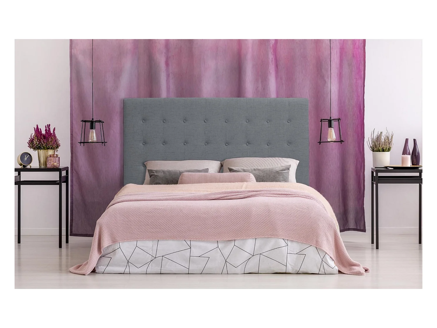 Testiera Luxor da 160 cm in tessuto grigio