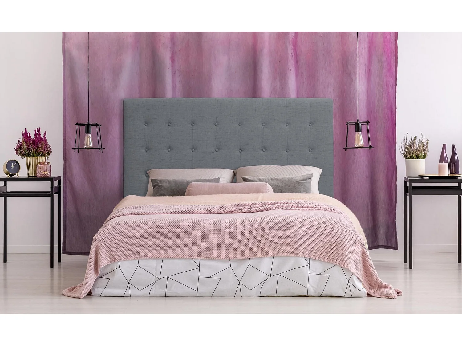 Tête de Lit Capitonnée en Tissu "Amor" 160cm Gris