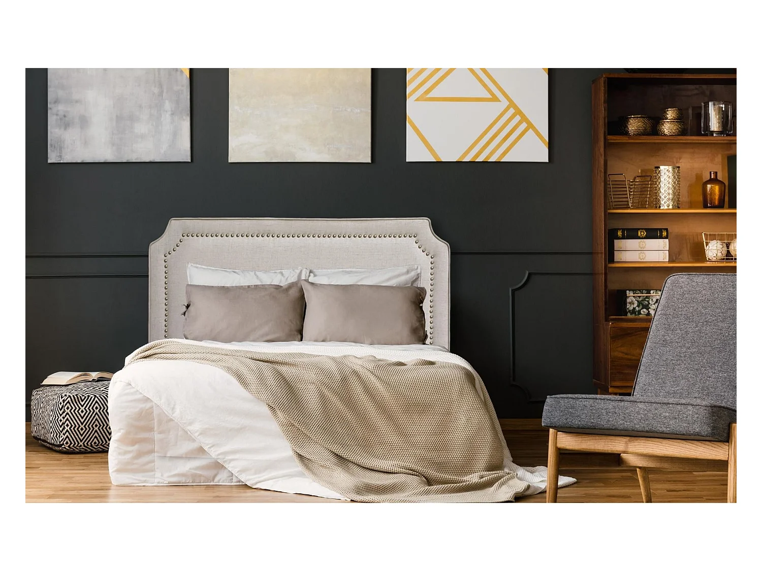 Tête de Lit  Design en Tissu "Selena" 180cm Beige