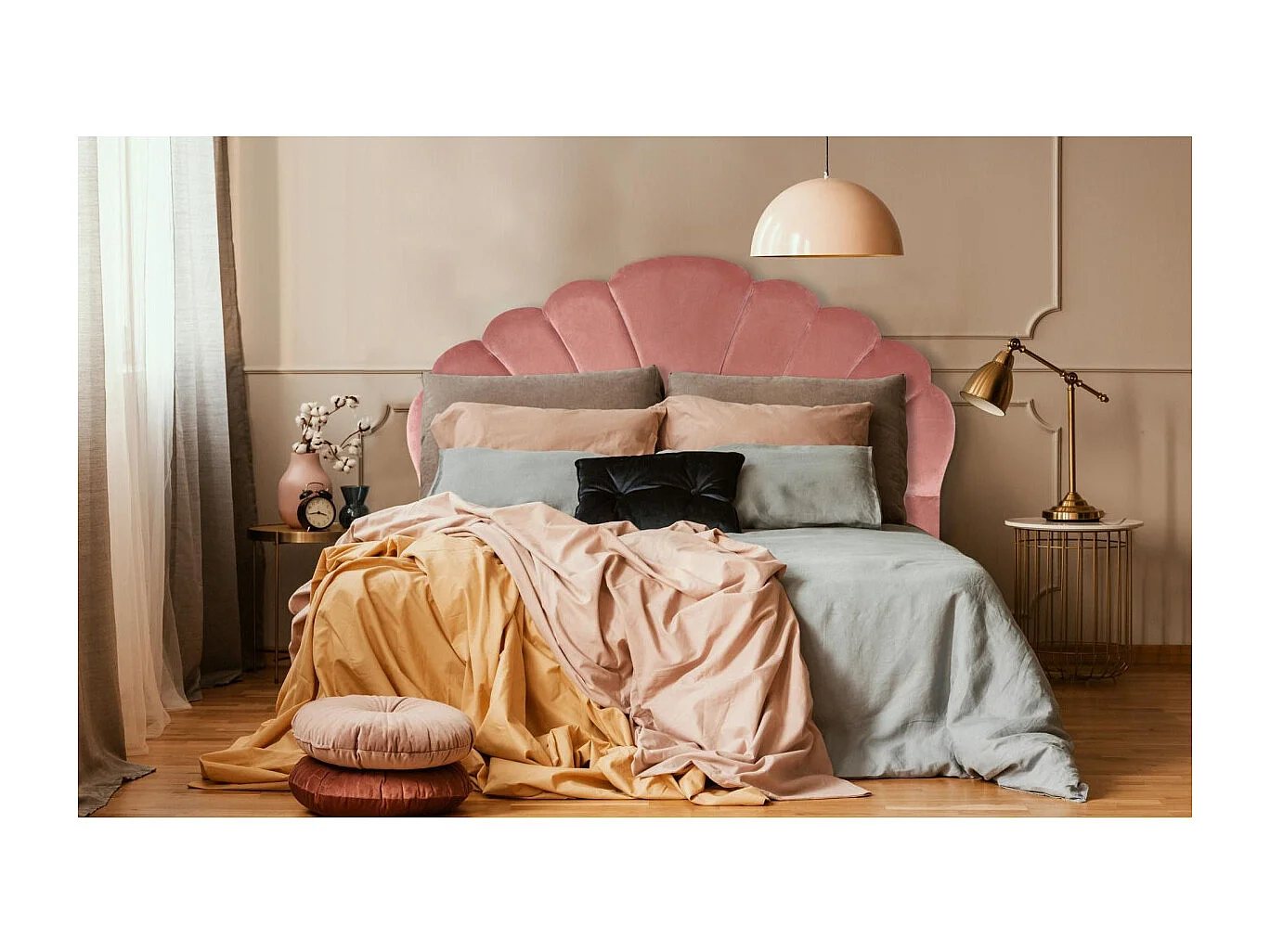 Tête de Lit en Velours "Shelly" 180cm Rose