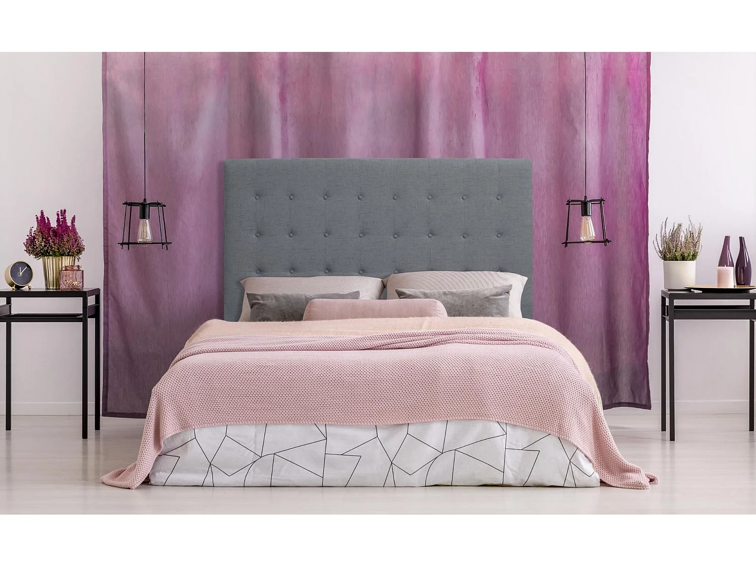 Tête de Lit Capitonnée en Tissu "Amor" 140cm Gris