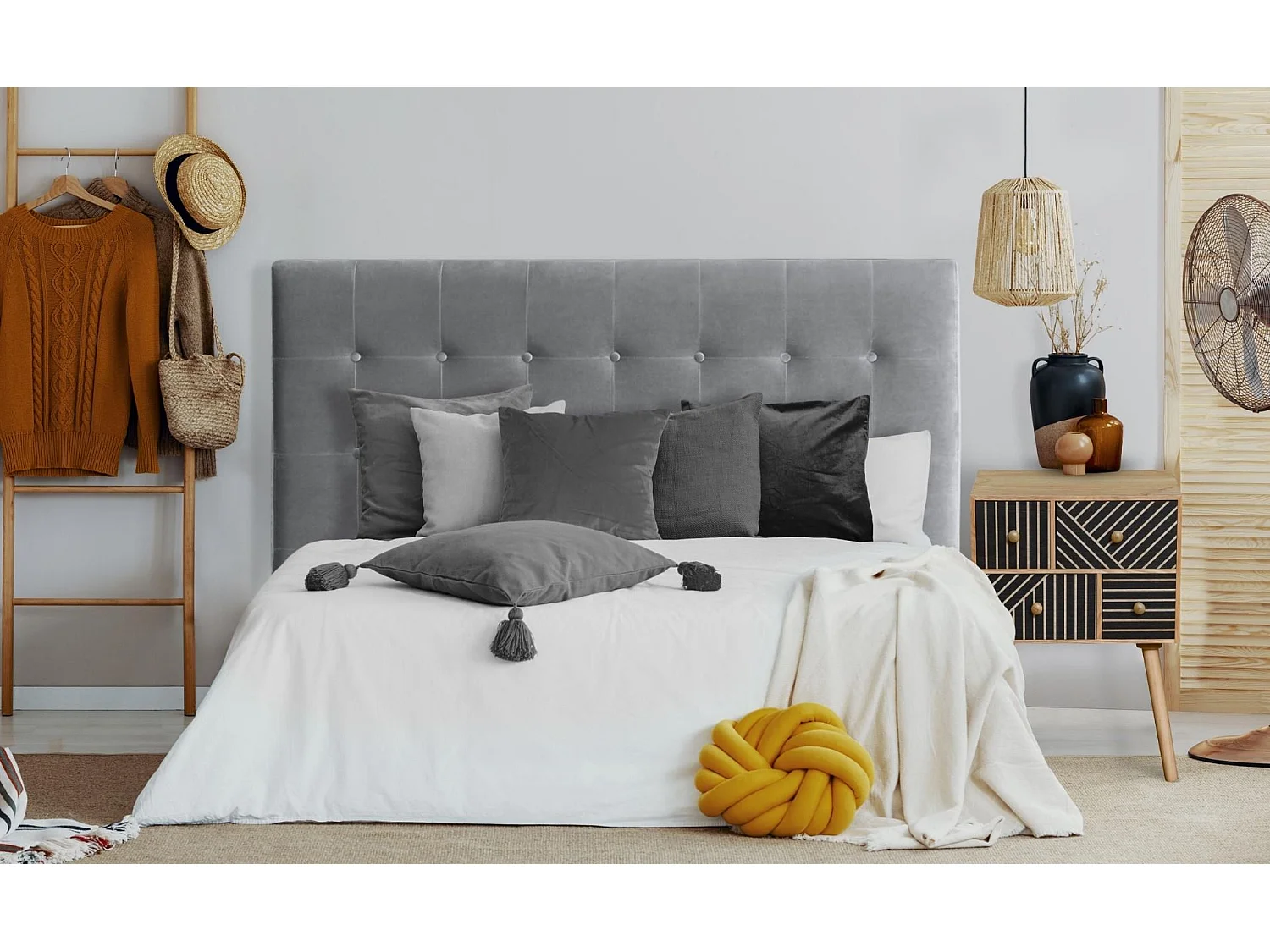 Tête de Lit Capitonnée en Velours "Amor" 180cm Argent