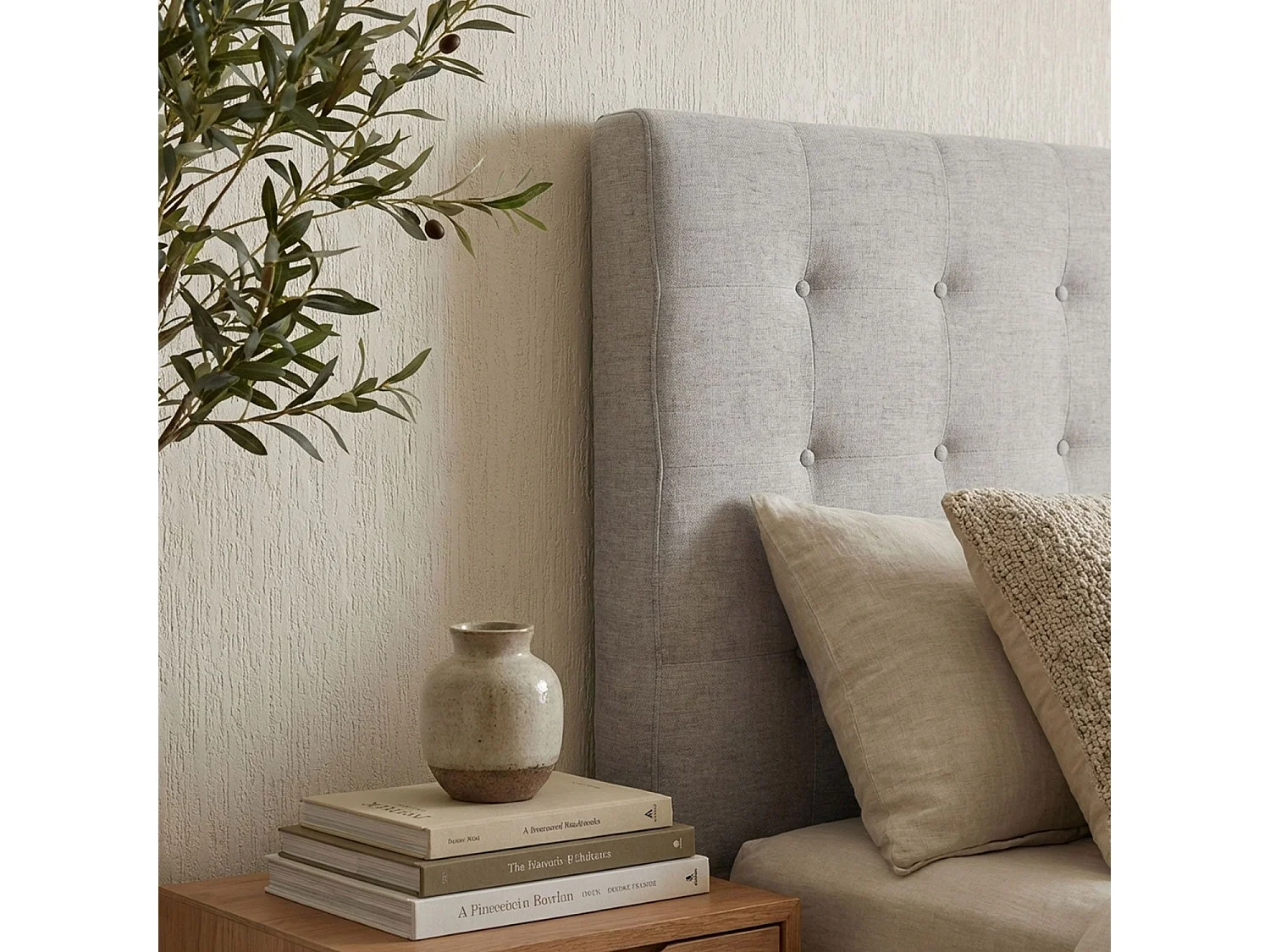 Tête de Lit Capitonnée en Tissu "Amor" 160cm Beige