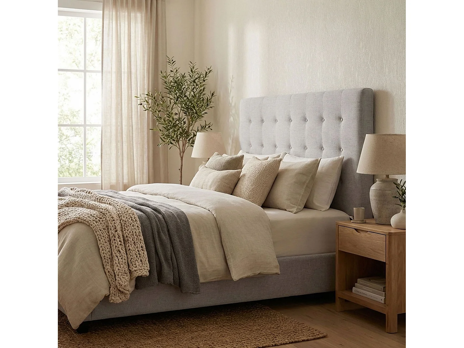 Tête de Lit Capitonnée en Tissu "Amor" 160cm Beige