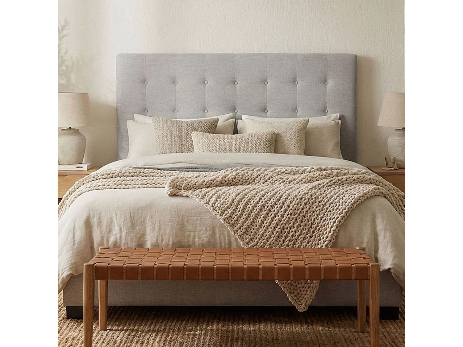 Tête de Lit Capitonnée en Tissu "Amor" 160cm Beige