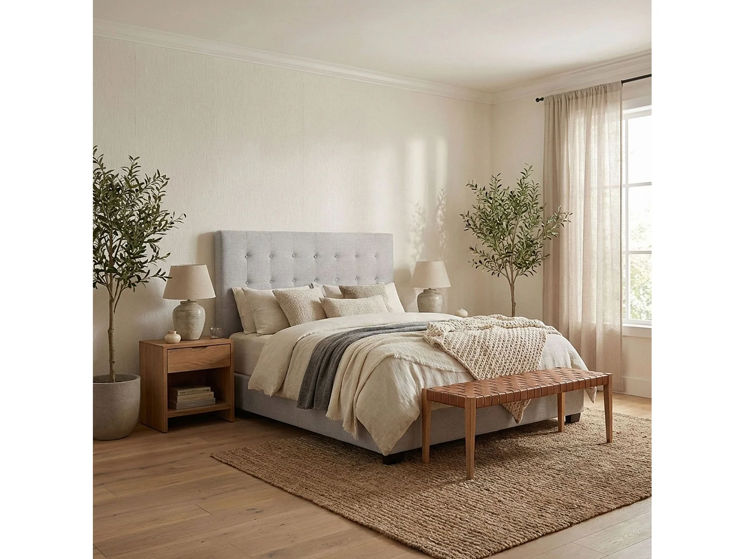 Tête de Lit Capitonnée en Tissu "Amor" 160cm Beige