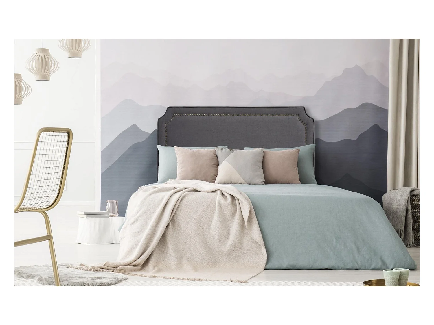 Testiera Milana da 160cm in tessuto grigio