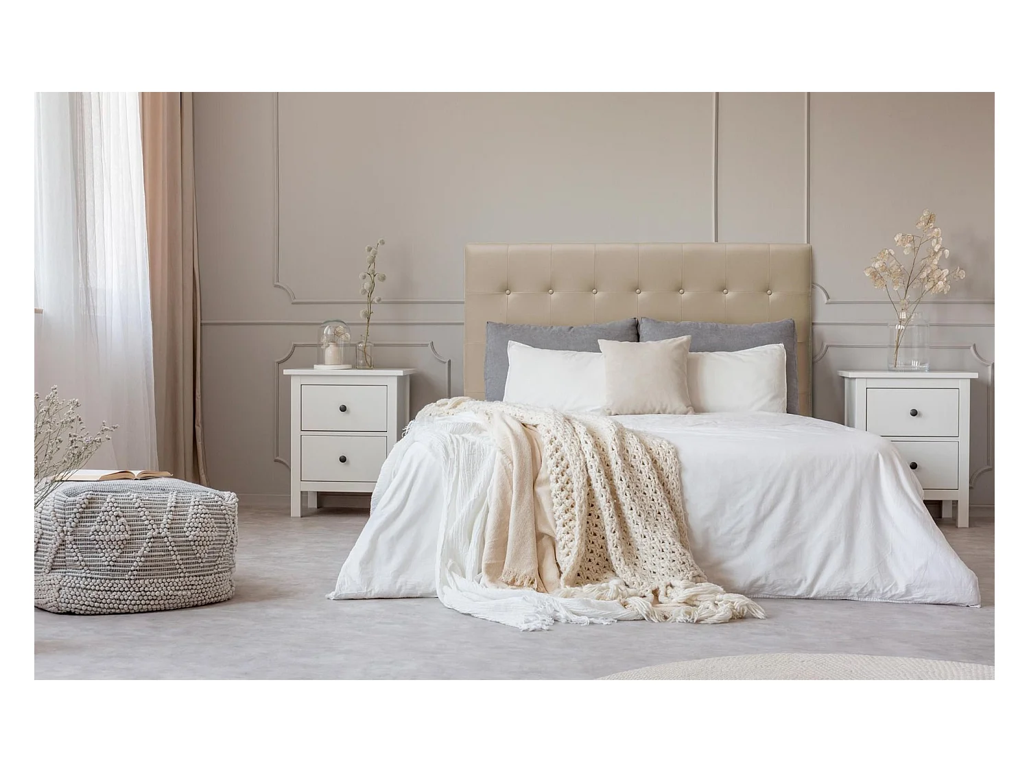 Tête de Lit Capitonnée "Amor" 160cm Taupe