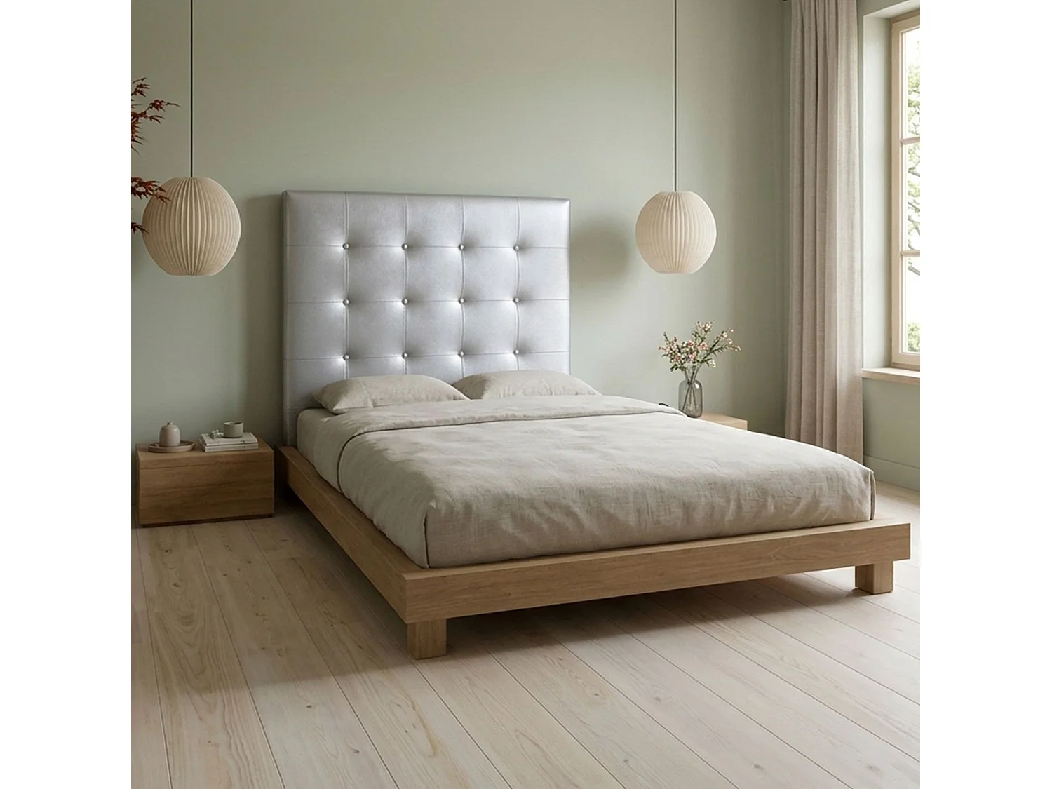 Tête de Lit Capitonnée "Amor" 90cm Argent