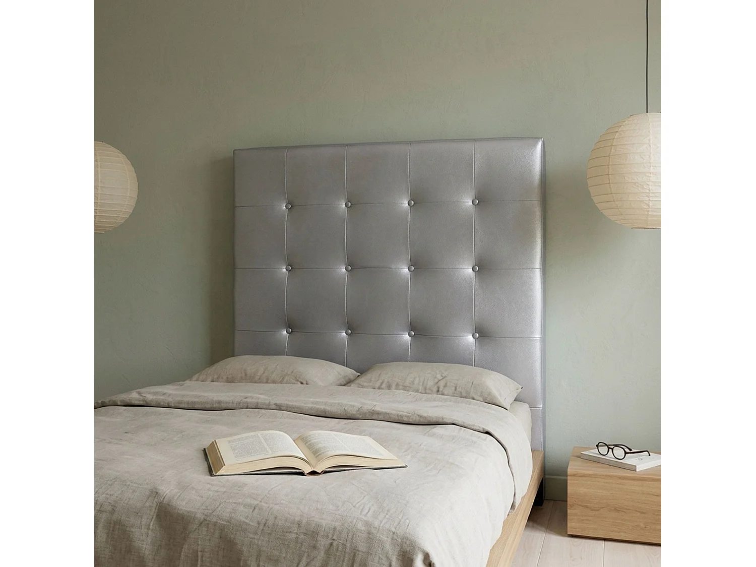 Tête de Lit Capitonnée "Amor" 90cm Argent