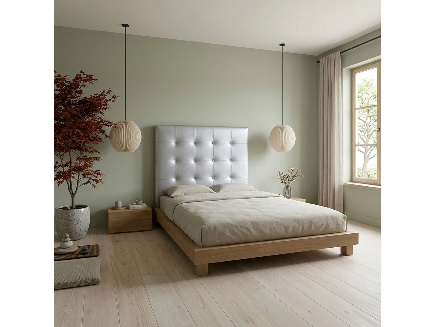 Tête de Lit Capitonnée "Amor" 90cm Argent