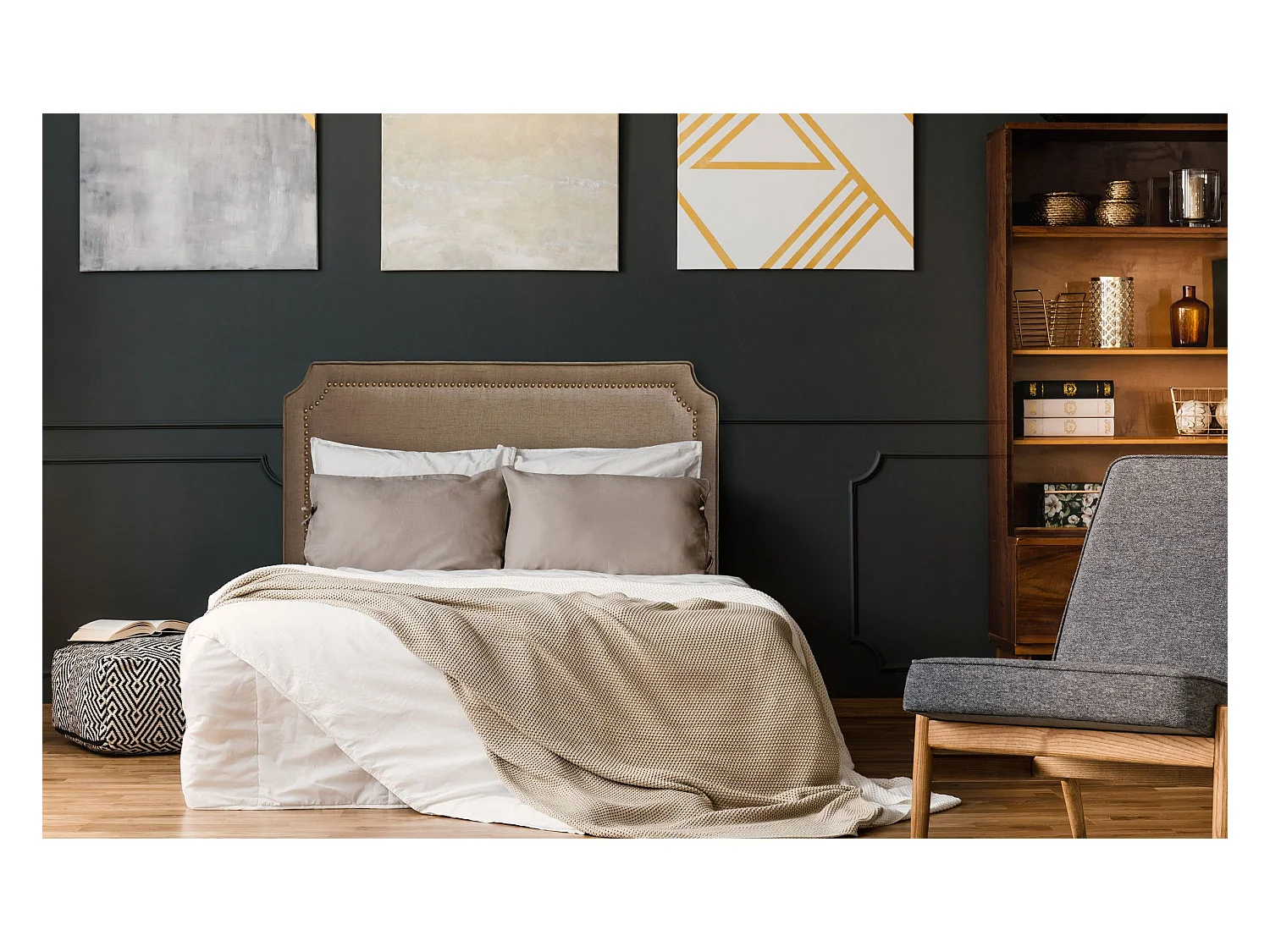 Testiera Milana da 160cm in tessuto colore talpa