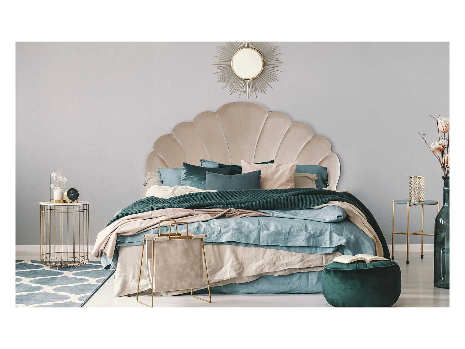 Testiera Letto in Velluto "Shelly" 160cm Taupe Design Conchiglia