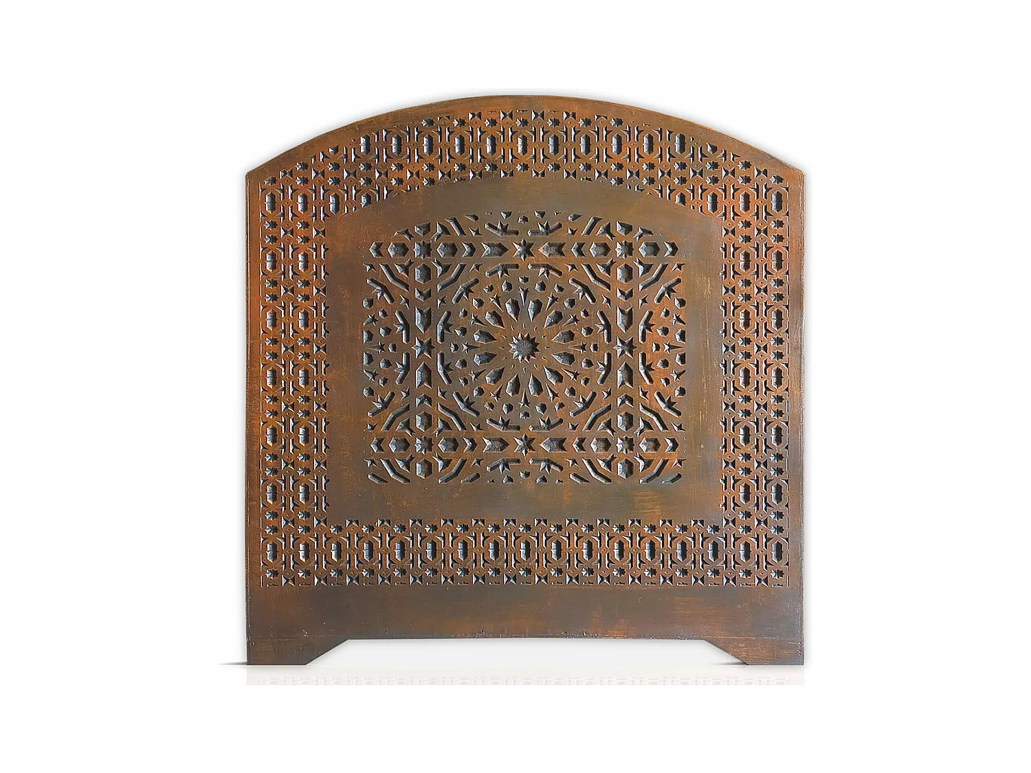 Tête de Lit Orientale en Bois "Sculpté" 124cm Cuivre Rouge