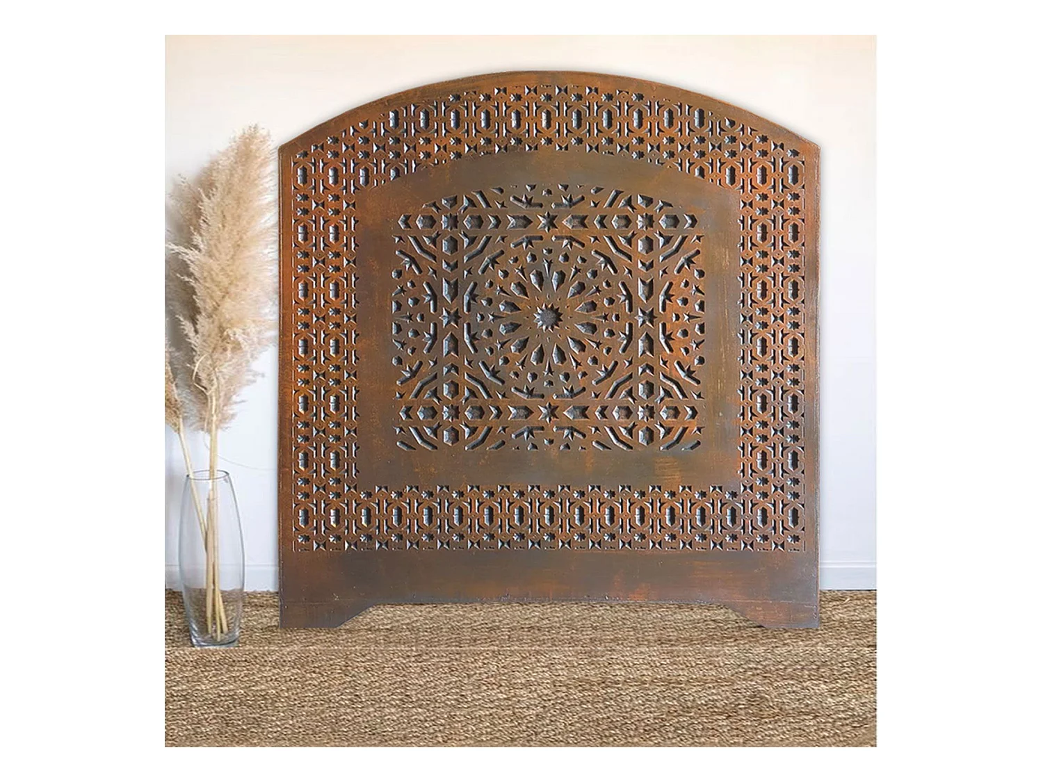 Tête de Lit Orientale en Bois "Sculpté" 124cm Cuivre Rouge