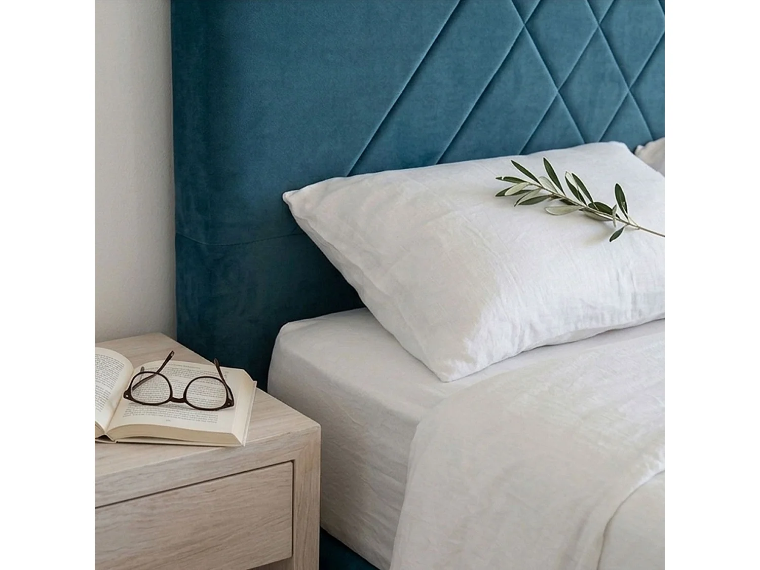 Tête de Lit en Velours "Jones" 160cm Bleu