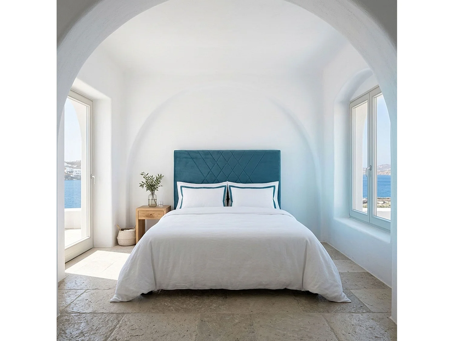 Tête de Lit en Velours "Jones" 160cm Bleu