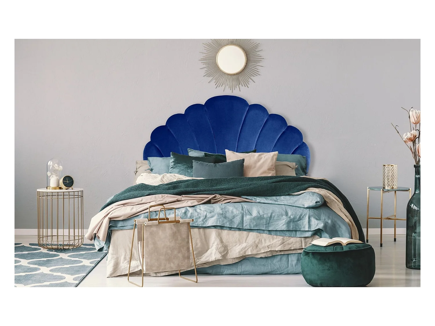 Tête de Lit en Velours "Shelly" 140cm Bleu